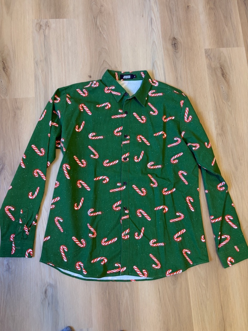 Jogal - Men's Green Candy Cane Print Button-Up Shirt - Size XL NWOT